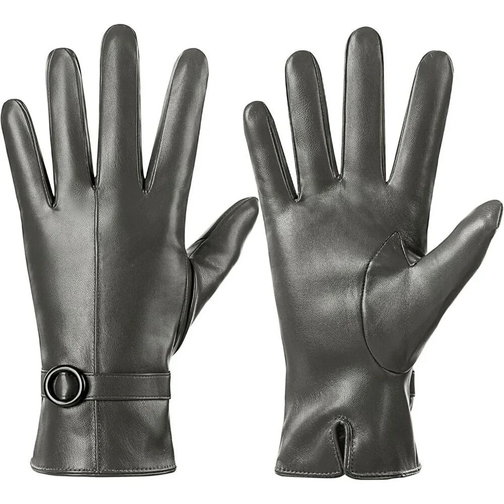 Women's Winter Leather Gloves Texting Warm Driving Lambskin Gloves Green